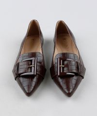 Sapatilha-Feminina-Via-Uno-Bico-Fino-Texturizada-Croco-com-Fivela-Marrom-Escuro-9683017-Marrom_Escuro_5