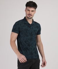 Polo-Masculina-Slim-Estampada-de-Folhagem-Manga-Curta-Verde-Escuro-9867093-Verde_Escuro_1