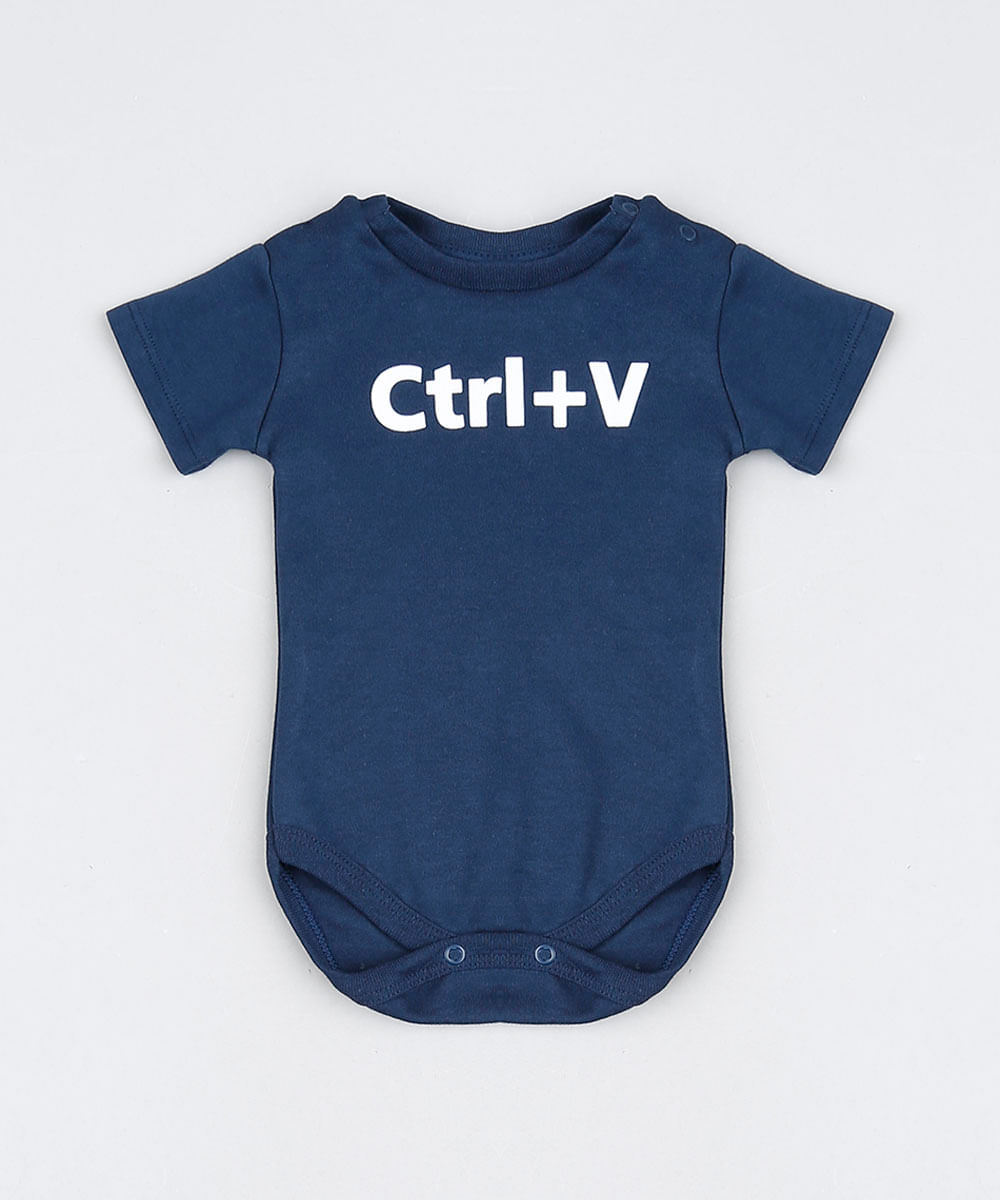 Body Infantil Tal Pai Tal Filho "Ctrl+V" Manga Curta Azul Marinho