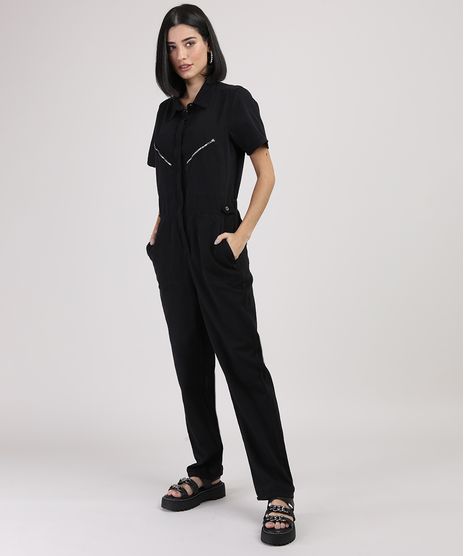 Macacao-Feminino-Longo-Manga-Curta-com-Bolsos-e-Ziper-Preto-9758586-Preto_1