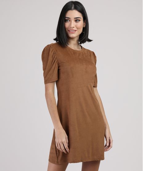 Vestido-de-Suede-Feminino-Curto-Manga-Curta-Caramelo-9938150-Caramelo_1