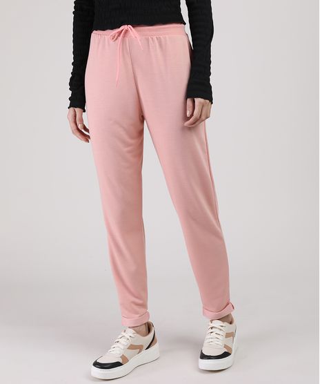 Calca-de-Moletom-Feminina-Cintura-Media-com-Barra-Dobrada-Rosa-Claro-9942681-Rosa_Claro_1