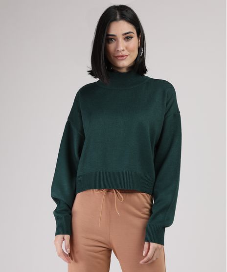 Sueter-de-Trico-Feminino-Cropped-Amplo-Gola-Alta-Verde-Escuro-9945752-Verde_Escuro_1