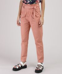 Calca-de-Sarja-Feminina-Sawary-Clochard-Mom-Cintura-Super-Alta-com-Faixa-para-Amarrar-Coral-9945251-Coral_1