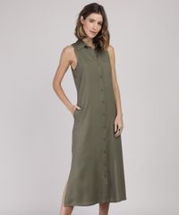 Vestido-Chemise-Feminino-Midi-Sem-Manga-Verde-Militar-9940223-Verde_Militar_1