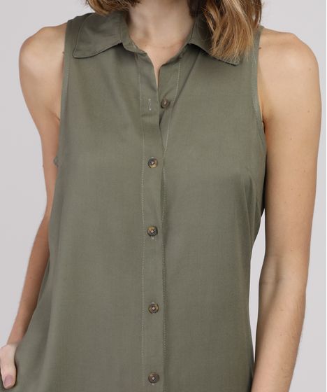 vestido chemise verde militar