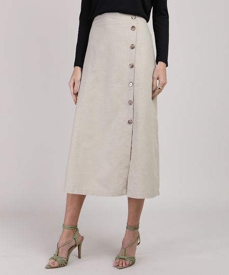 Saia-Feminina-Midi-com-Botoes-e-Fenda-Kaki-9938604-Kaki_1