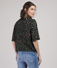 Blusa-Feminina--Onca-com-No-Manga-Curta-Decote-V-Verde-Escuro-9946385-Verde_Escuro_2