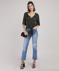 Blusa-Feminina--Onca-com-No-Manga-Curta-Decote-V-Verde-Escuro-9946385-Verde_Escuro_3