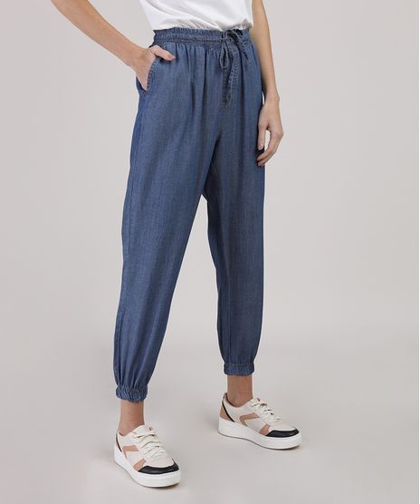 Calca-Feminina-Jogger-Cintura-Media-com-Bolsos-Azul-Escruro-9944899-Azul_Escruro_1