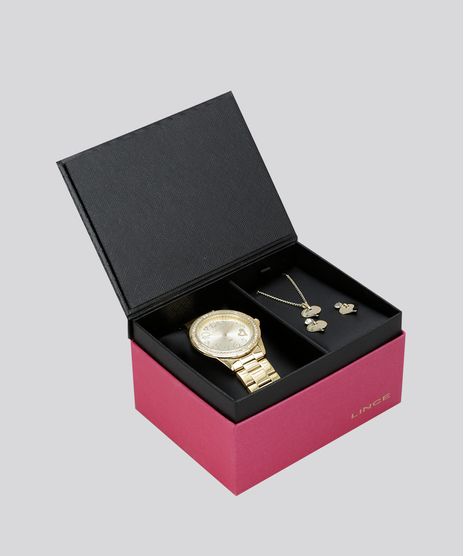 Kit-de-Relogio-Analogico-Lince-Feminino---Colar---Brinco---K170C2KX-Dourado-8633049-Dourado_1
