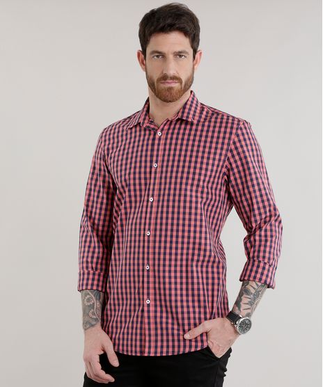 Camisa-Comfort-Xadrez-em-Algodao---Sustentavel-Coral-8302558-Coral_1