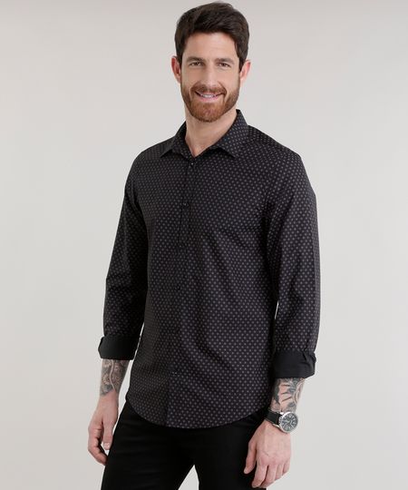 Camisa-Slim-Estampada-em-Algodao---Sustentavel-Preta-8588138-Preto_1
