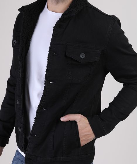 jaqueta jeans masculina forrada com flanela