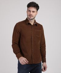 Camisa-de-Veludo-Cotele-Masculina-Tradicional-com-Bolso-Manga-Longa-Marrom-9809551-Marrom_1