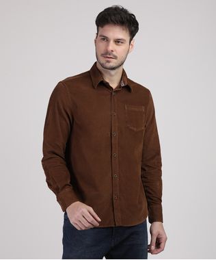 Camisa-de-Veludo-Cotele-Masculina-Tradicional-com-Bolso-Manga-Longa-Marrom-9809551-Marrom_1