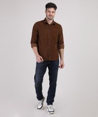 Camisa-de-Veludo-Cotele-Masculina-Tradicional-com-Bolso-Manga-Longa-Marrom-9809551-Marrom_3