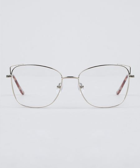 Armacao-para-Oculos-de-Grau-Feminina-Quadrada-Prateado-9950445-Prateado_1