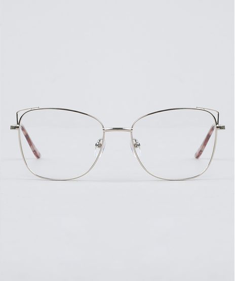 Armacao-para-Oculos-de-Grau-Feminina-Quadrada-Prateado-9950445-Prateado_1