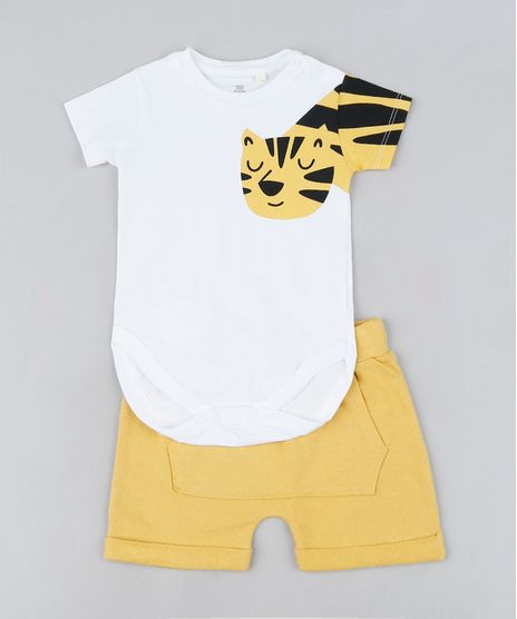 Conjunto-Infantil-de-Body-Tigre-Manga-Curta-Off-White---Short-Amarelo-9672637-Amarelo_1