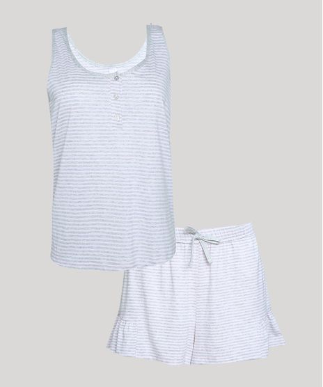 Pijama-Feminino-Listrado-com-Botoes-e-Babado-Regata-Cinza-Mescla-Claro-9929458-Cinza_Mescla_Claro_1