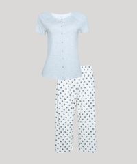 Pijama-Feminino-com-Botoes-e-Renda-Manga-Curta-Cinza-Mescla-Claro-9942049-Cinza_Mescla_Claro_1