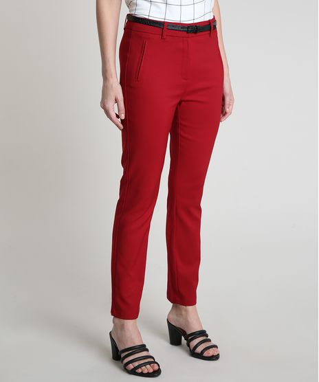 Calca-Feminina-Skinny-com-Cinto-Texturizado-Croco-Vermelha-Escuro-9823616-Vermelho_Escuro_1