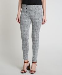 Calca-Legging-Feminina-Estampada-Xadrez-com-Botoes-Cinza-Mescla-9834200-Cinza_Mescla_1