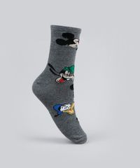 Meia-Feminina-Cano-Alto-Turma-do-Mickey-Estampada-Cinza-Mescla-Escuro-9949008-Cinza_Mescla_Escuro_1