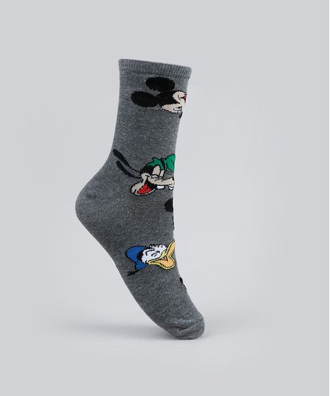 Meia-Feminina-Cano-Alto-Turma-do-Mickey-Estampada-Cinza-Mescla-Escuro-9949008-Cinza_Mescla_Escuro_1