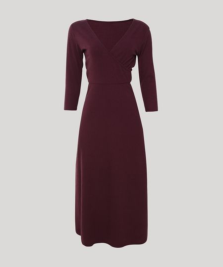 Vestido-Feminino-Midi-Canelado-com-Transpasse-Manga-3-4-Vinho-9882308-Vinho_1