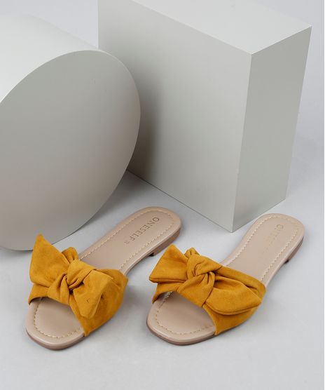 Rasteirinha-Slide-de-Suede-Feminina-Oneself-com-Laco-Mostarda-9948284-Mostarda_1