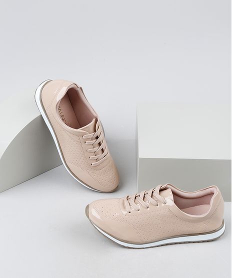 Tenis-de-Verniz-Feminino-Via-Uno-Running-com-Micro-Furos-Bege-9947131-Bege_1