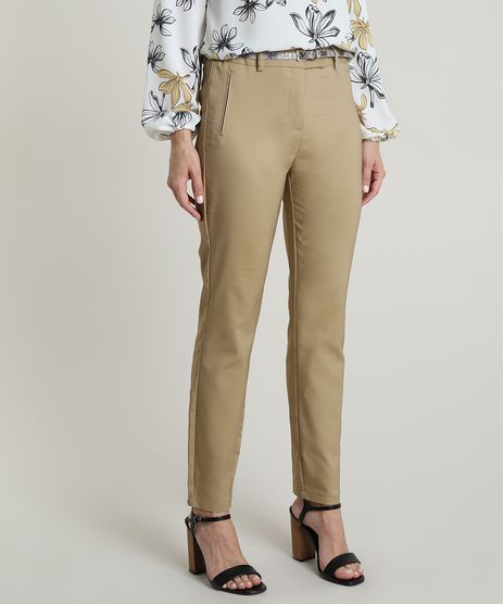 Calca-Feminina-Skinny-Cintura-Alta-com-Cinto-Bege-Escuro-9651117-Bege_Escuro_1