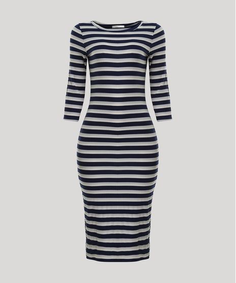 Vestido-Feminino-Midi-Canelado-Listrado-Manga-3-4-Azul-Marinho-9944199-Azul_Marinho_1
