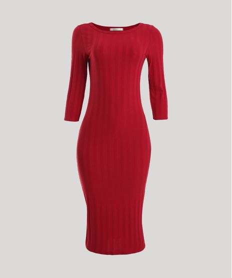 Vestido Vermelho Midi Canelado