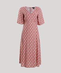 Vestido-Feminino-Midi-Estampado-de-Poa-Manga-Curta-Coral-9942693-Coral_1