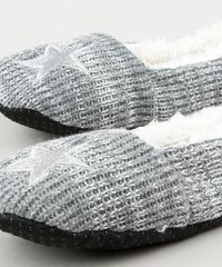 Pantufa-Feminina-em-Trico-com-Bordado-de-Estrela-Cinza-9849649-Cinza_3