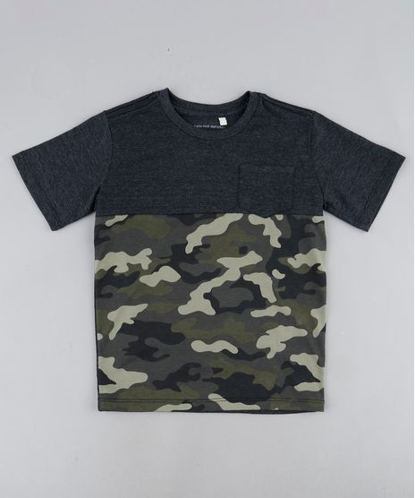 Camiseta-Infantil-Camuflada-com-Bolsos-Manga-Curta-Cinza-Mescla-Escuro-9876151-Cinza_Mescla_Escuro_1