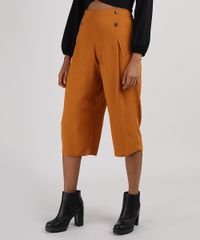 Calca-Feminina-Pantacourt-Cintura-Alta-com-Pregas-e-Botoes-Cobre-9946262-Cobre_1