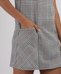 Vestido-de-Jacquard-Feminino-Curto-Estampado-Xadrez-com-Bolsos-Manga-Curta-Bege-Claro-9946268-Bege_Claro_4