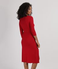 Vestido-Feminino-Midi-Canelado-com-Fenda-Manga-3-4-Vermelho-9943480-Vermelho_2