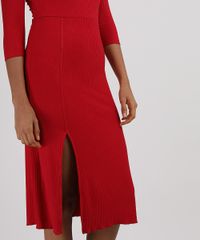 Vestido-Feminino-Midi-Canelado-com-Fenda-Manga-3-4-Vermelho-9943480-Vermelho_4