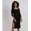 Vestido-Feminino-Midi-Canelado-com-Fenda-Manga-3-4-Preto-9943480-Preto_1