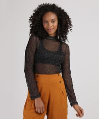Blusa-de-Tule-Feminina-Estampada-Animal-Print-Onca-Manga-Longa-Gola-Alta-Marrom-Escuro-9942463-Marrom_Escuro_1