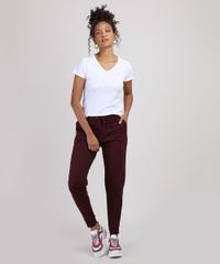 Calça de Moletom Feminina Jogger Vinho