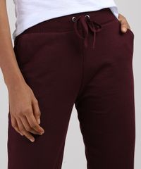 Calça de Moletom Feminina Jogger Vinho Detalhes