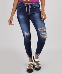 Calca-Jeans-Feminina-Cigarrete-Cintura-Media-Destroyed-com-Cinto-Cadarco-Azul-Escuro-9935115-Azul_Escuro_1