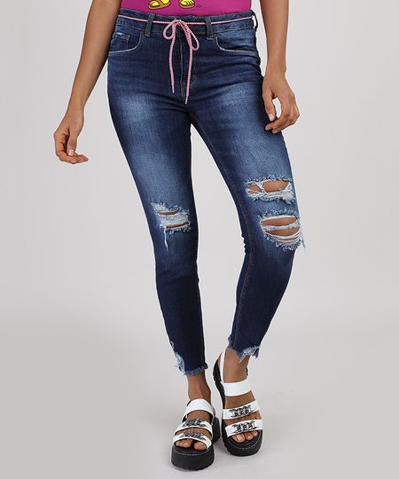 Calca-Jeans-Feminina-Cigarrete-Cintura-Media-Destroyed-com-Cinto-Cadarco-Azul-Escuro-9935115-Azul_Escuro_1