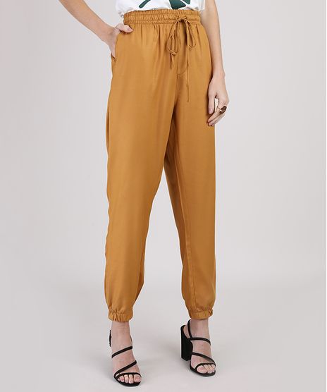 Calca-Feminina-Jogger-Cintura-Super-Alta-com-Amarracao-Mostarda-9944902-Mostarda_1